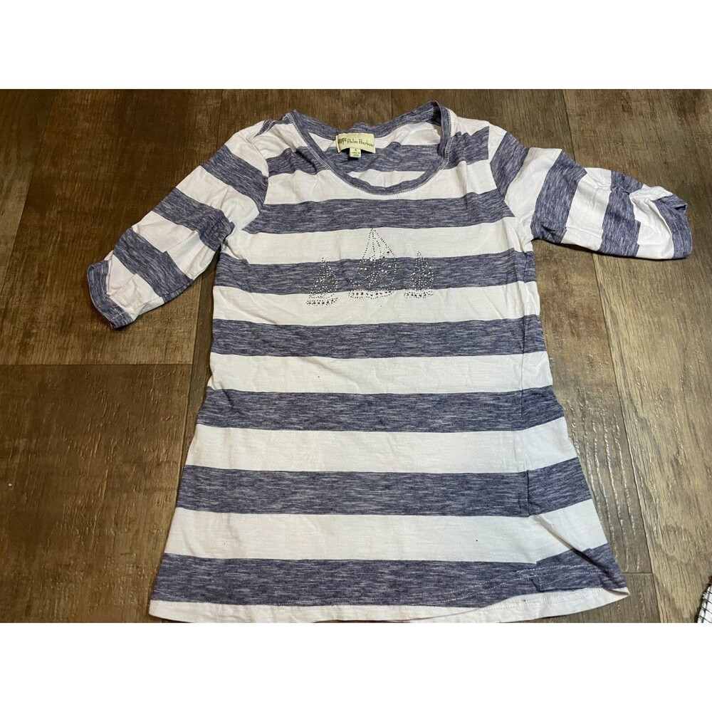 PALM HARBOR Top Womens Small S Shirt Sail Boad Embellished Blue White Striped